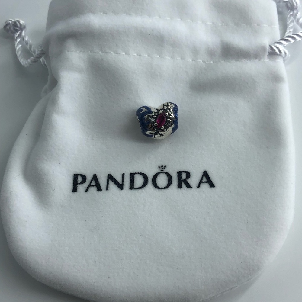 Pandora Blue Enamel and Pink Stone Heart Charm